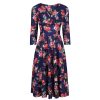 Pretty Kitty Fashion Floral Vintage A Line Crossover 3/4 Sleeve Tea Swing Dress | Floral Dresses