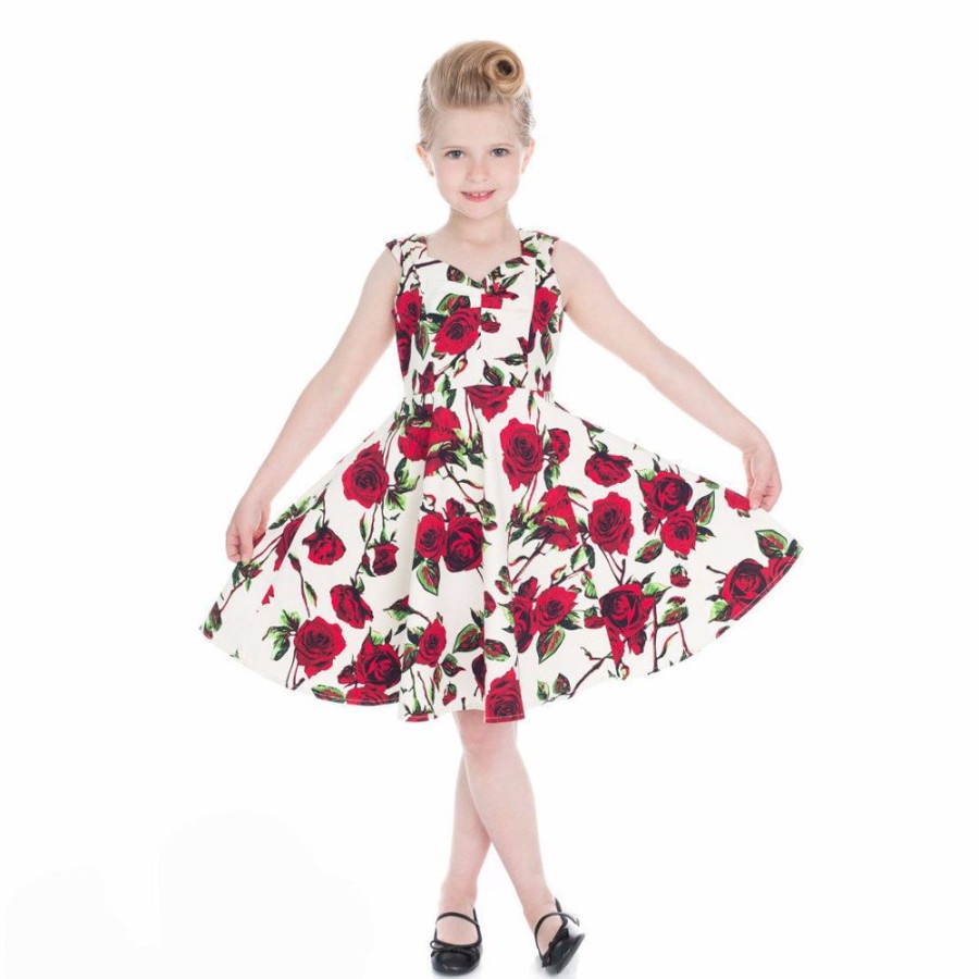 Pretty Kitty Fashion Little Kitty Girl'S Cream White Red Rose Floral Party Dress | Girls