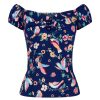 Pretty Kitty Fashion Navy Bird Print Gypsy Top | Tops