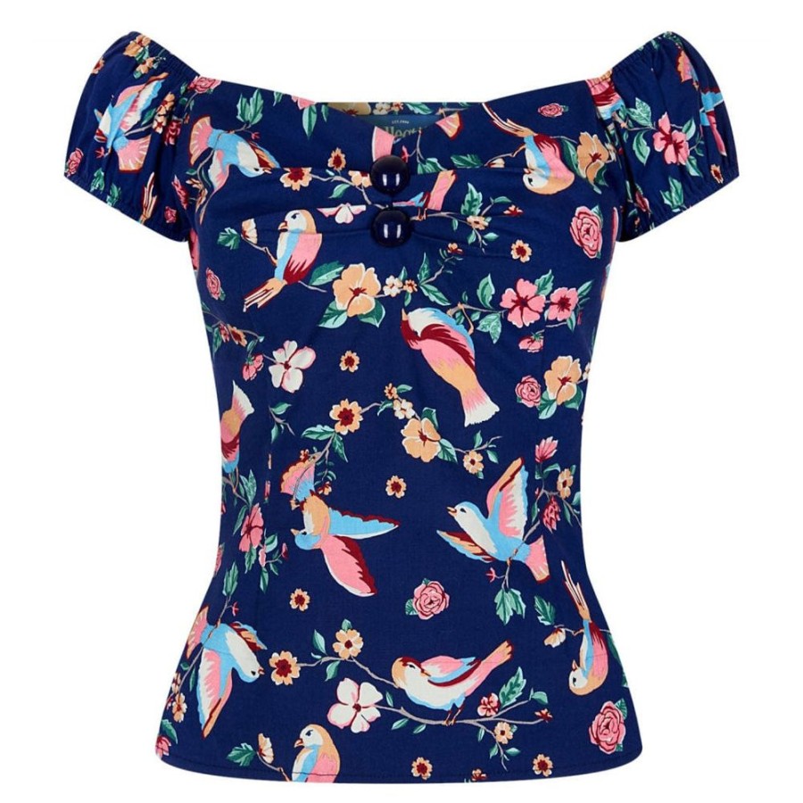 Pretty Kitty Fashion Navy Bird Print Gypsy Top | Tops