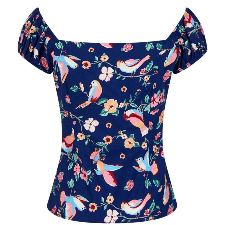 Pretty Kitty Fashion Navy Bird Print Gypsy Top | Tops