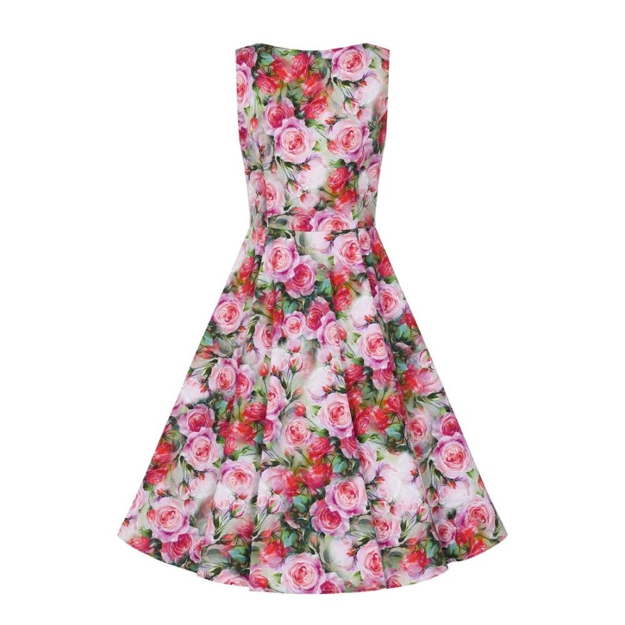 Hearts and Roses Coloured Pink Red Rose Print Swing Tea Dress | Tea Dresses