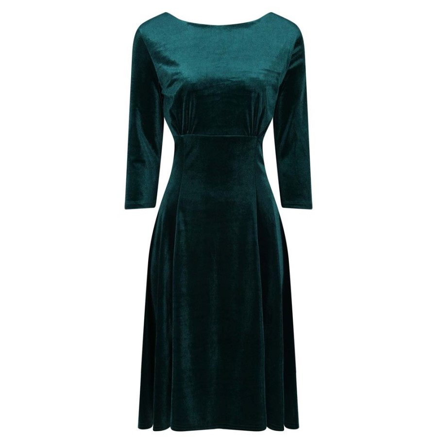 Pretty Kitty Fashion Emerald Velour 3/4 Sleeve Vintage Swing Dress | 50S Swing Dresses