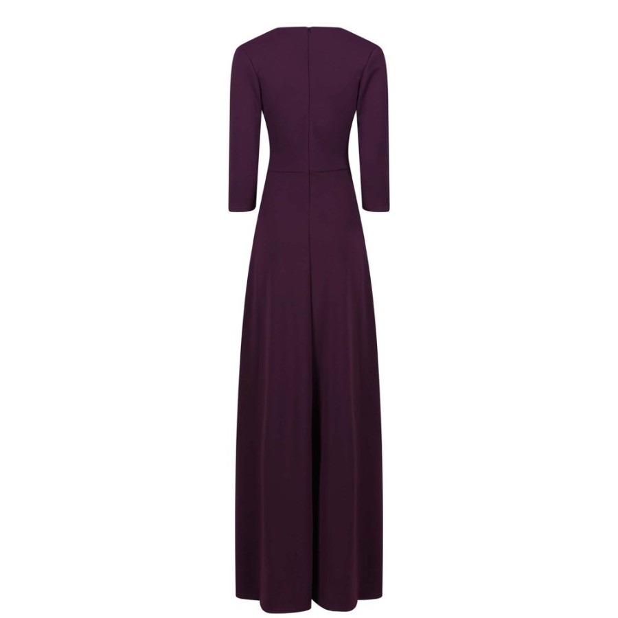 Pretty Kitty Fashion Aubergine V Neck 3/4 Sleeve Maxi Dress | Maxi Dresses