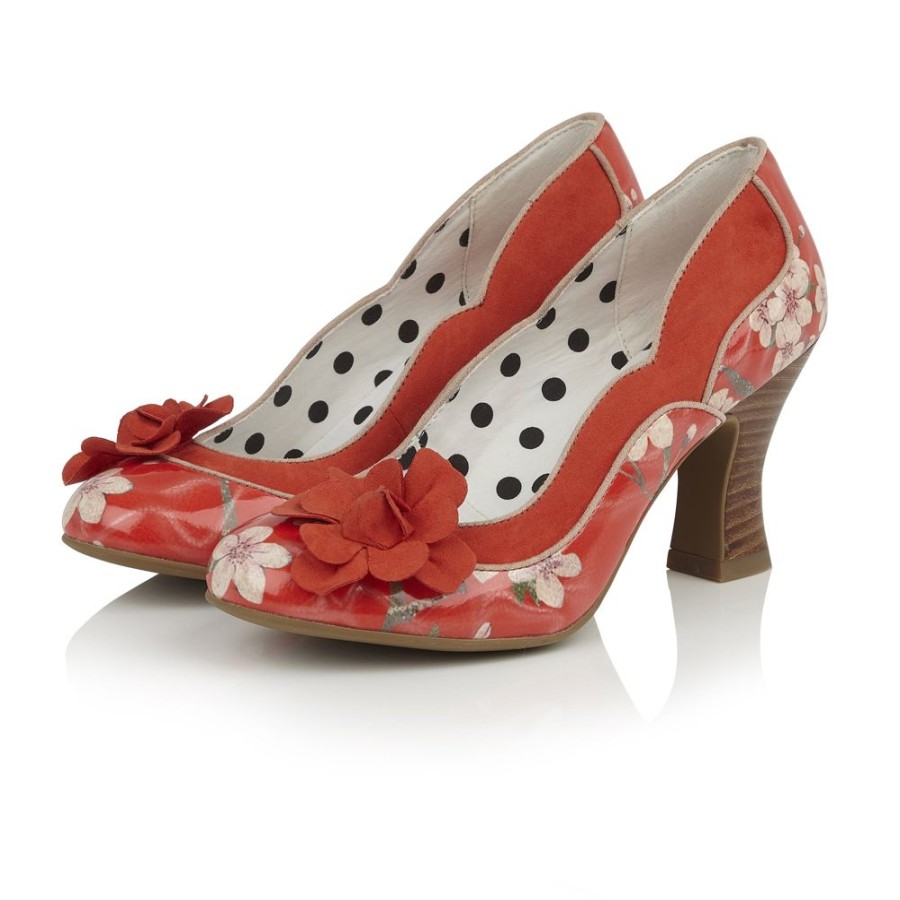 Ruby Shoo Ruby Shoo Red Floral Heeled Corsage Viola Court Shoes | Shoes