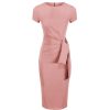 Pretty Kitty Fashion Dusky Short Sleeve Ruched Front Side Tie Bodycon Pencil Dress | Wiggle Dresses