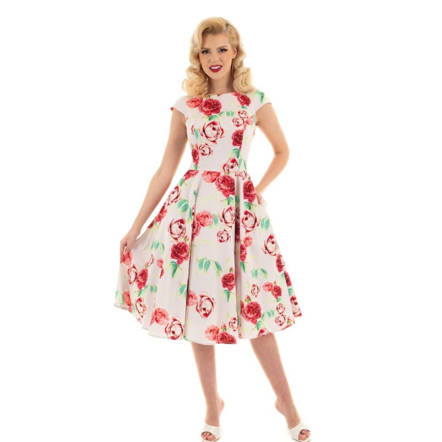 Pretty Kitty Fashion Off White Pink Vintage Floral 50S Summer Swing Dress | Audrey Dresses