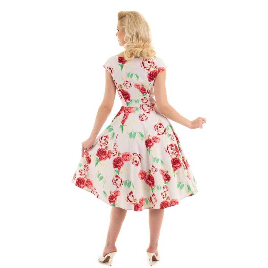 Pretty Kitty Fashion Off White Pink Vintage Floral 50S Summer Swing Dress | Audrey Dresses