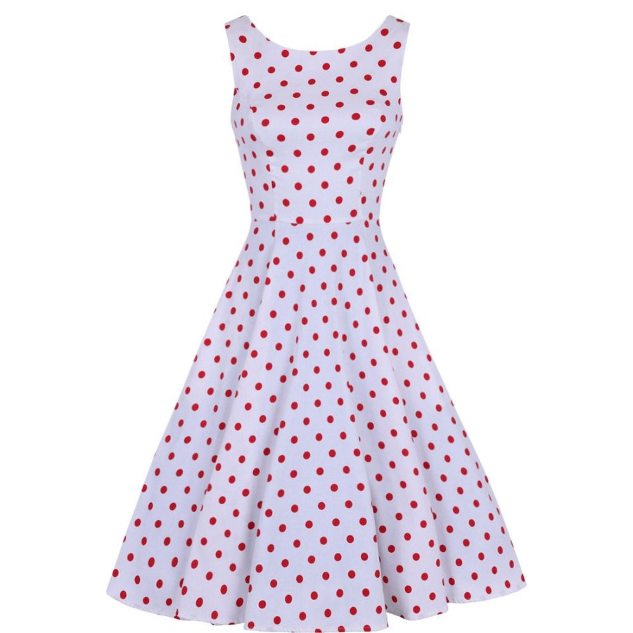 Pretty Kitty Fashion White And Red Polka Dot 50S Audrey Swing Dress | Audrey Dresses