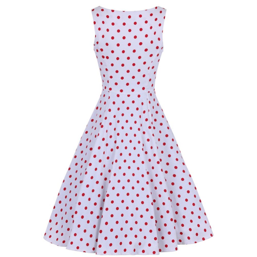 Pretty Kitty Fashion White And Red Polka Dot 50S Audrey Swing Dress | Audrey Dresses