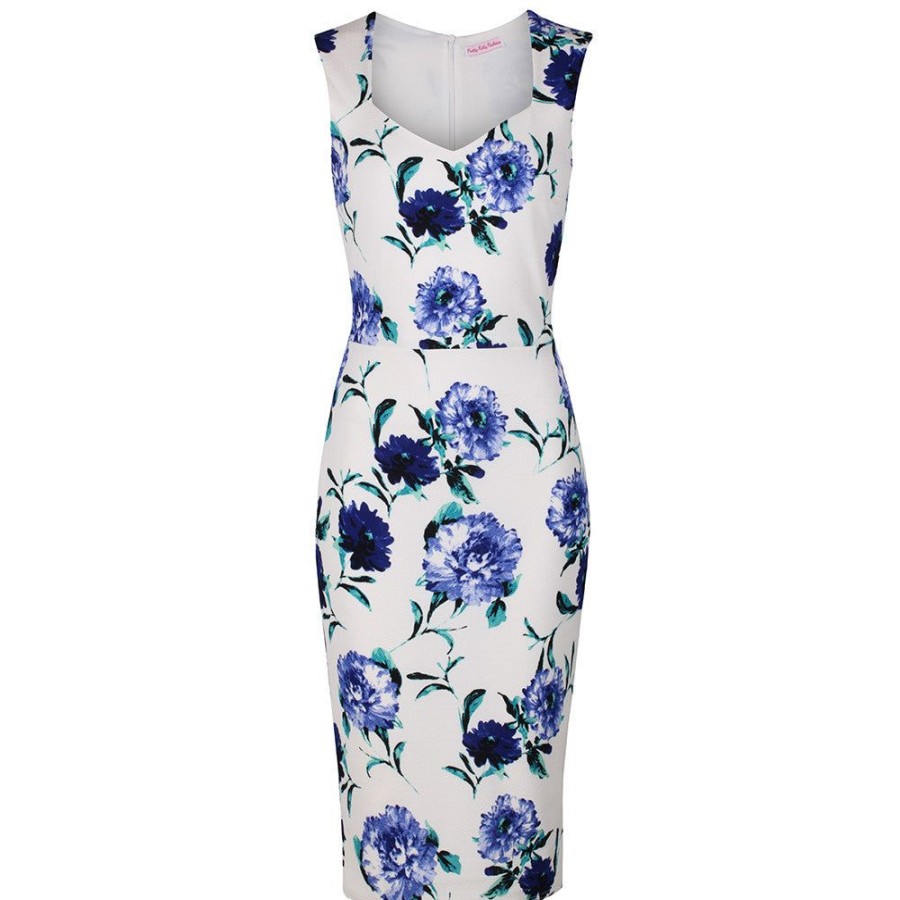 Pretty Kitty Fashion Vintage And Blue Floral Print Bodycon Pencil Dress | Floral Dresses