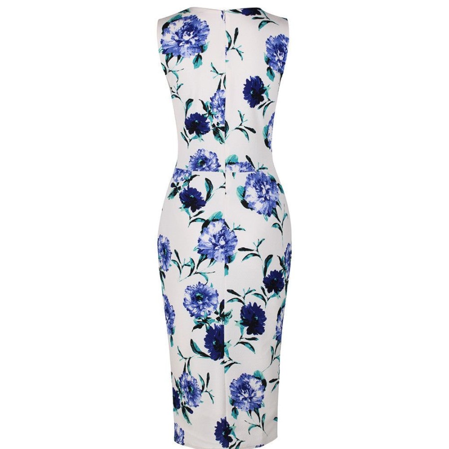 Pretty Kitty Fashion Vintage And Blue Floral Print Bodycon Pencil Dress | Floral Dresses