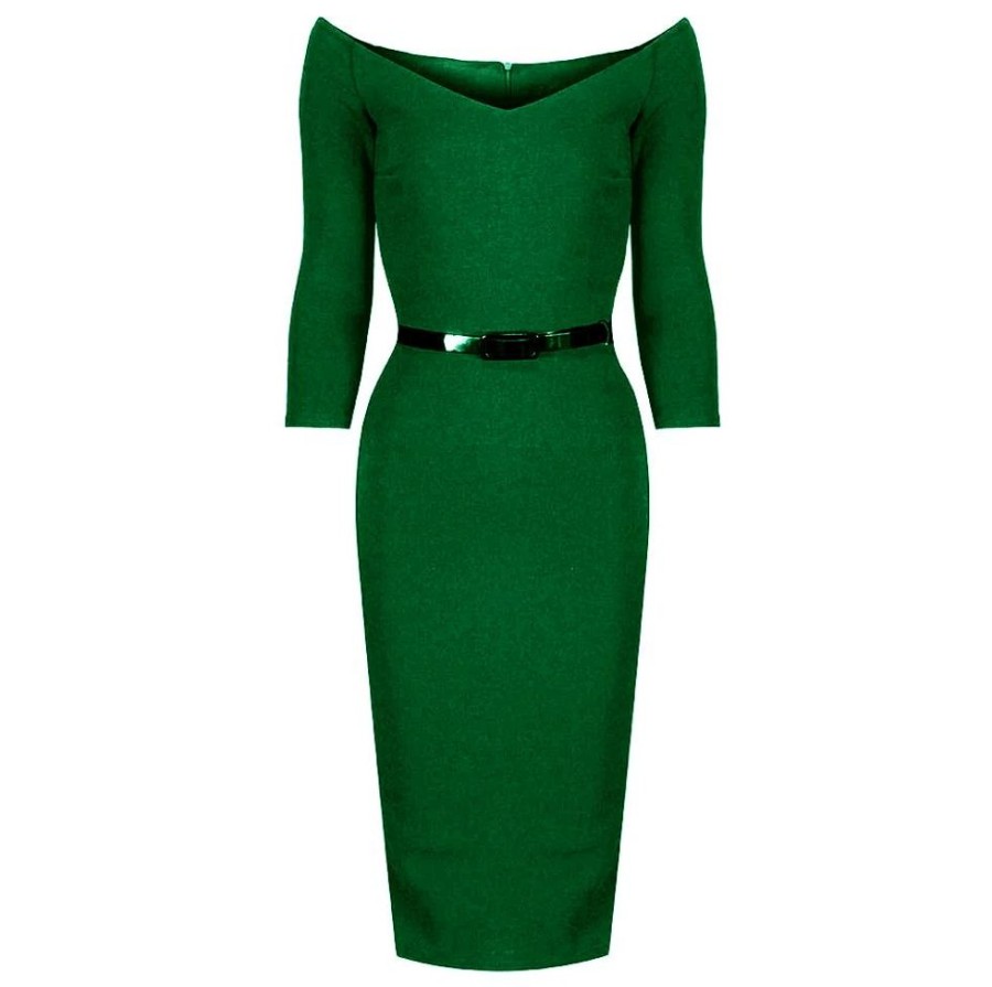 Pretty Kitty Fashion Wide V Neck 3/4 Sleeve Belted Bodycon Pencil Dress | Pencil Dresses