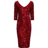 Pretty Kitty Fashion 3/4 Sleeve V Neck Velour Sequin Pencil Wiggle Party Dress | Pencil Dresses