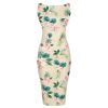 Pretty Kitty Fashion Vanilla Pink Floral Print High Neckline 40S Style Sleeveless Wi | Pencil Dresses