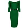 Pretty Kitty Fashion Wide V Neck 3/4 Sleeve Belted Bodycon Pencil Dress | Wiggle Dresses