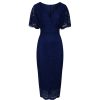 Pretty Kitty Fashion Blue Vintage Lace Detail Bodycon Midi Pencil Dress | Wiggle Dresses