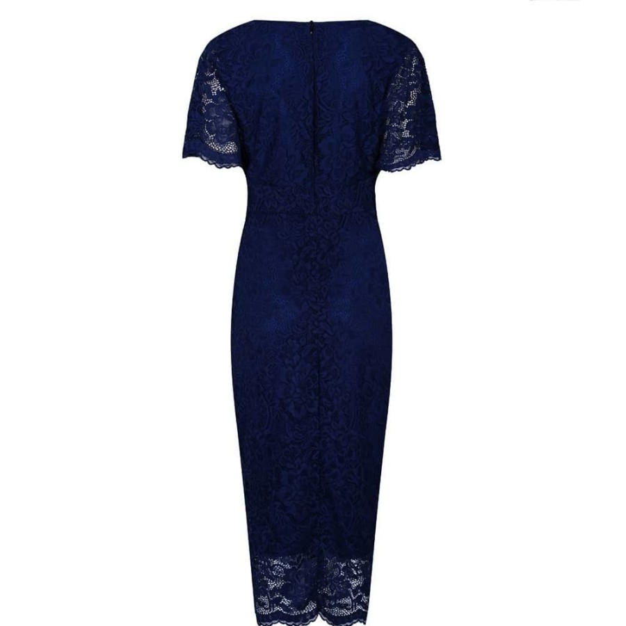 Pretty Kitty Fashion Blue Vintage Lace Detail Bodycon Midi Pencil Dress | Wiggle Dresses