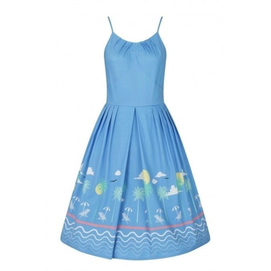 Hell Bunny Sky Beach Print Summer Cotton 50S Swing Dress | 50S Swing Dresses