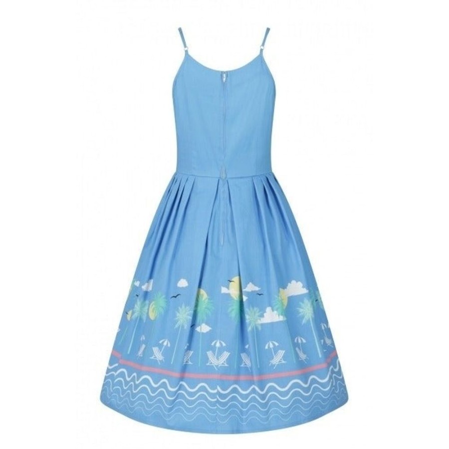 Hell Bunny Sky Beach Print Summer Cotton 50S Swing Dress | 50S Swing Dresses