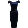 Pretty Kitty Fashion Navy Velour Cap Sleeve Crossover Top Bardot Wiggle Dress | Wiggle Dresses