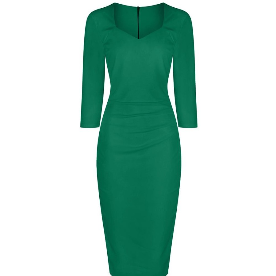 Pretty Kitty Fashion Emerald 3/4 Sleeve Sweetheart Neckline Bodycon Wiggle Pencil Dre | Party Dresses