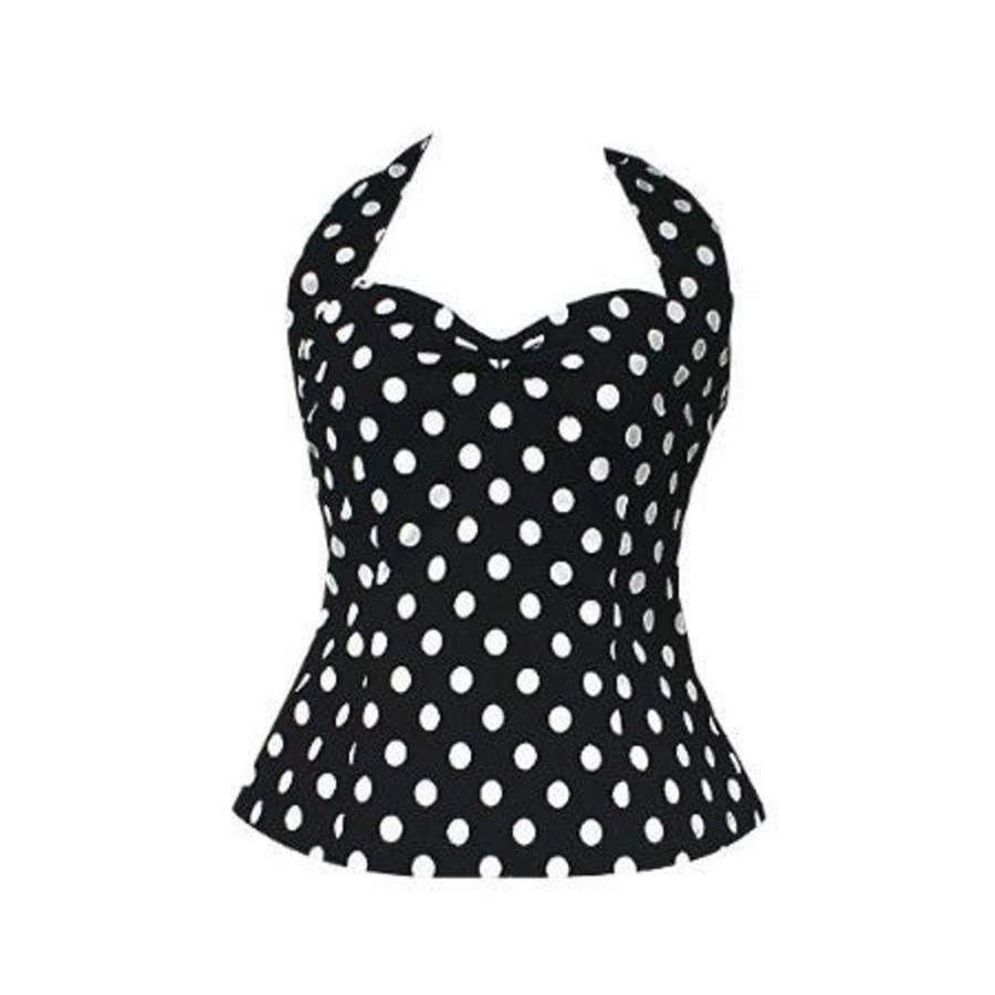 Pretty Kitty Fashion Black And White Polka Dot Halterneck Retro 50S Top | Tops