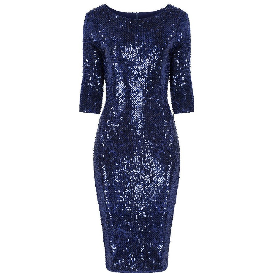 Pretty Kitty Fashion Navy Velour Sequin Wiggle Dress | Party Dresses