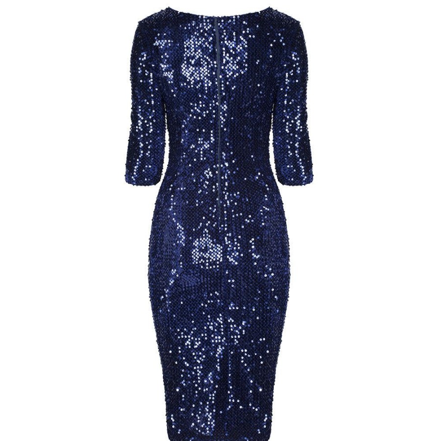 Pretty Kitty Fashion Navy Velour Sequin Wiggle Dress | Party Dresses