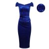 Pretty Kitty Fashion Blue Velour Sparkle Cap Sleeve Crossover Top Bardot Wiggle Dress | Wiggle Dresses