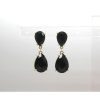 White Leaf Black Gem Brass Teardrop Earrings | Jewellery