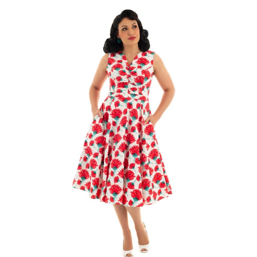 Pretty Kitty Fashion And Red Rose Vintage V Neck Floral Print Swing Dress | Floral Dresses