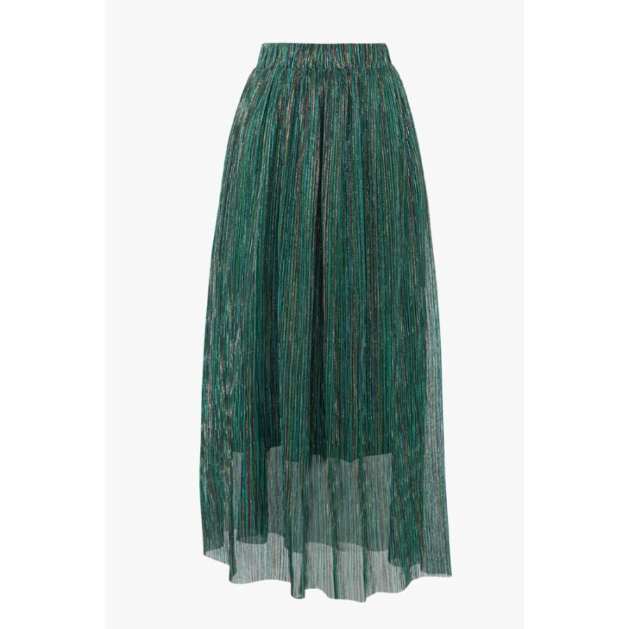 Hell Bunny Stripe Green Metallic Pleated Skirt | Skirts