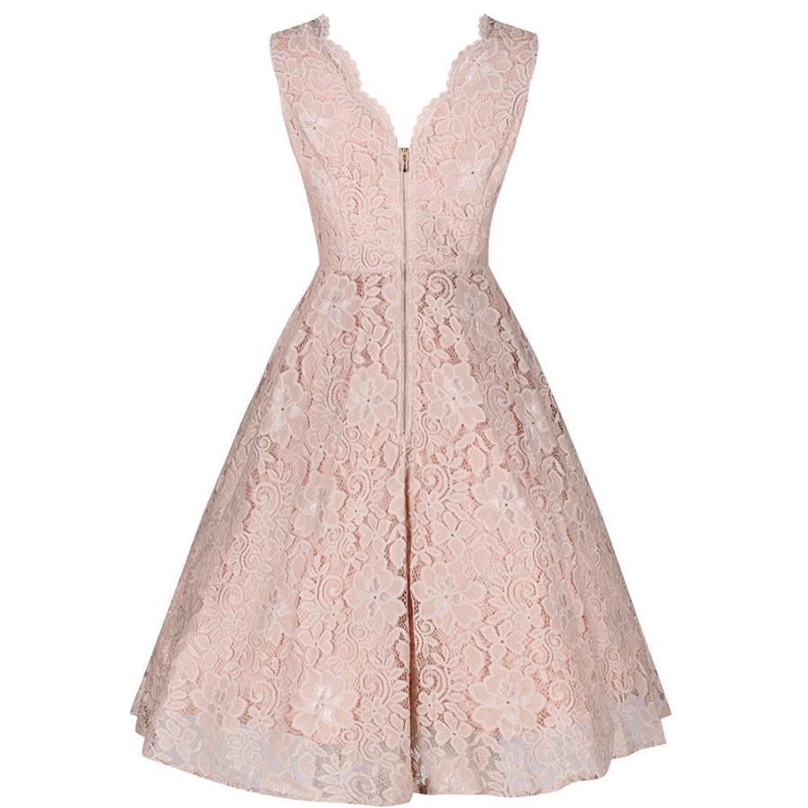 Jolie Moi Jolie Moi Salmon Champagne V Neck Sleeveless Embroidered Lace 50S | Jolie Moi Dresses