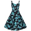 Hearts and Roses Black And Blue Floral Print Rockabilly 50S Swing Dress | Rockabilly Dresses