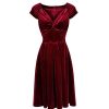 Pretty Kitty Fashion Claret Wine Velour Crossover Midi Dress | 50S Swing Dresses