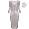 Pretty Kitty Fashion Pink & Silver Sequin 3/4 Sleeve Bodycon Pencil Wiggle Party Dress | Pencil Dresses