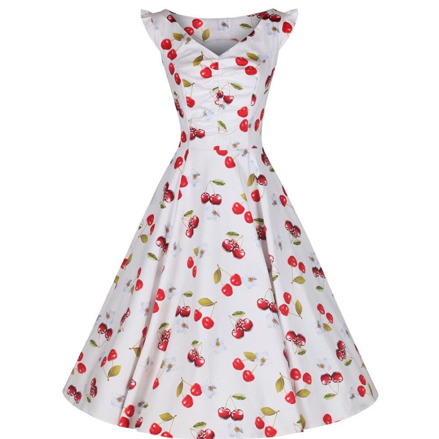 Pretty Kitty Fashion White And Red Cherry Print Rockabilly 50S Swing Dress | Rockabilly Dresses