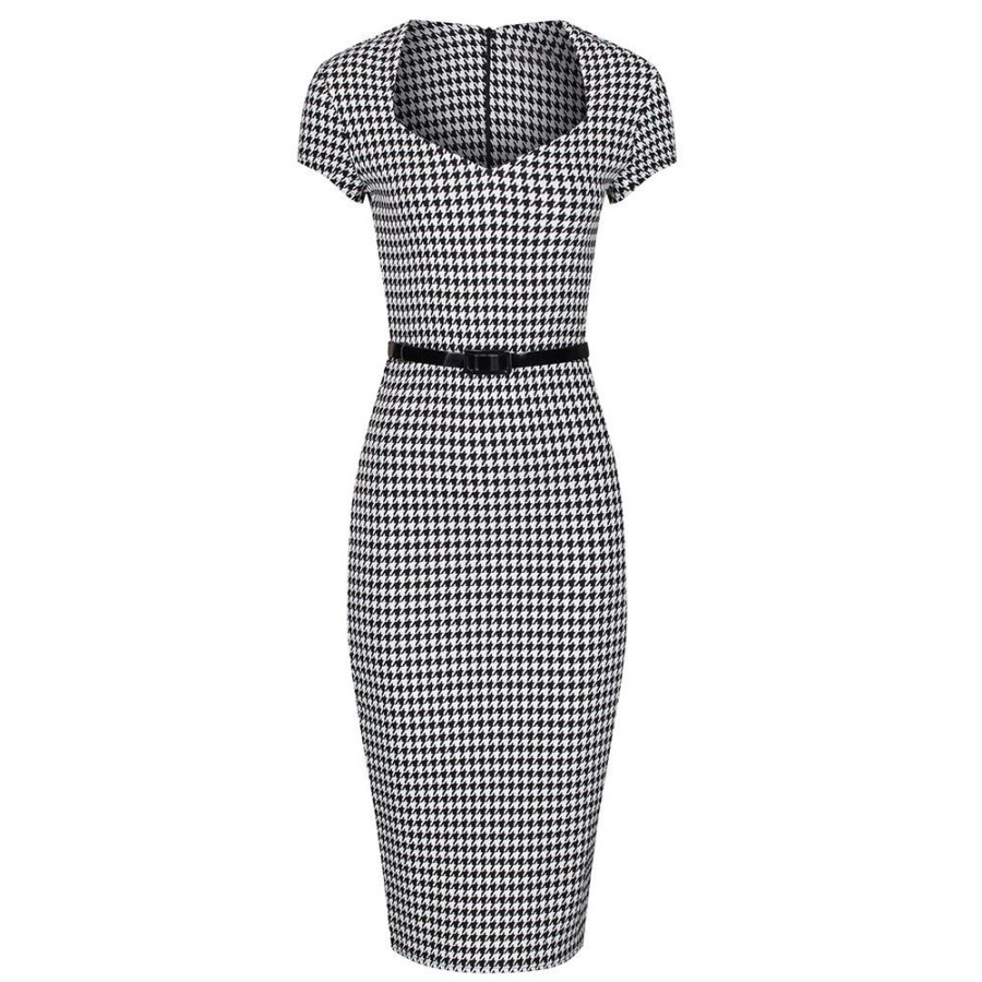 Pretty Kitty Fashion Black And White Dogtooth Check Bodycon Pencil Dress | Party Dresses