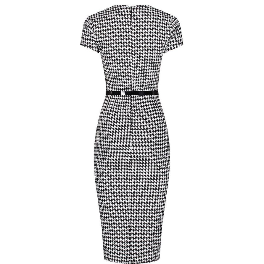 Pretty Kitty Fashion Black And White Dogtooth Check Bodycon Pencil Dress | Party Dresses