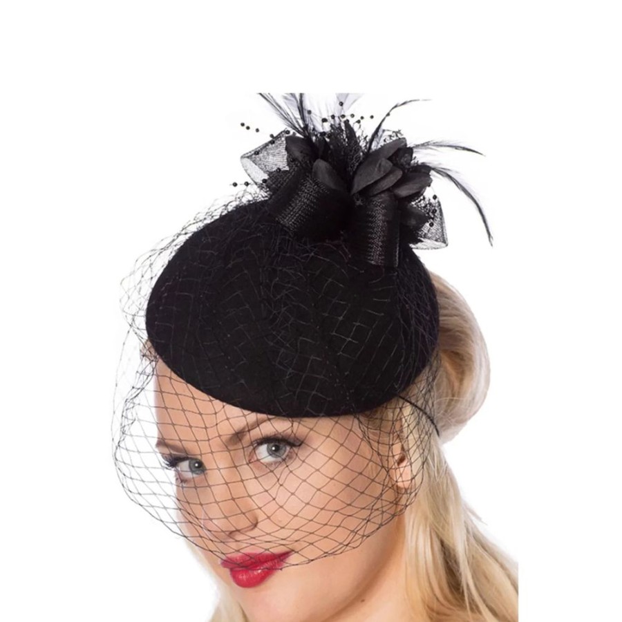 Pretty Kitty Fashion Large Black Facinator With Flower And Feather Decoration And Veiling | Hats & Fascinators