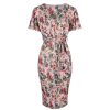 Pretty Kitty Fashion Floral Print Waterfall Sleeve Crossover Pencil Dress | Floral Dresses