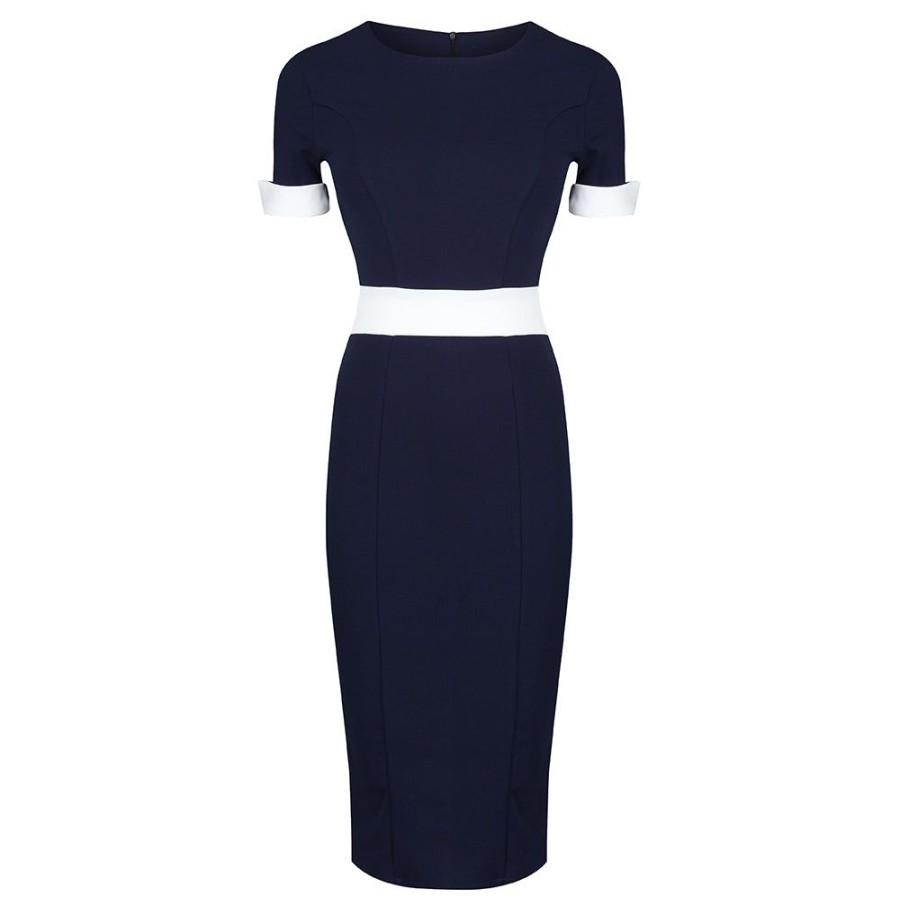 Pretty Kitty Fashion Navy And Cream Luxury Classic Nautical Pencil Dress | Wiggle Dresses