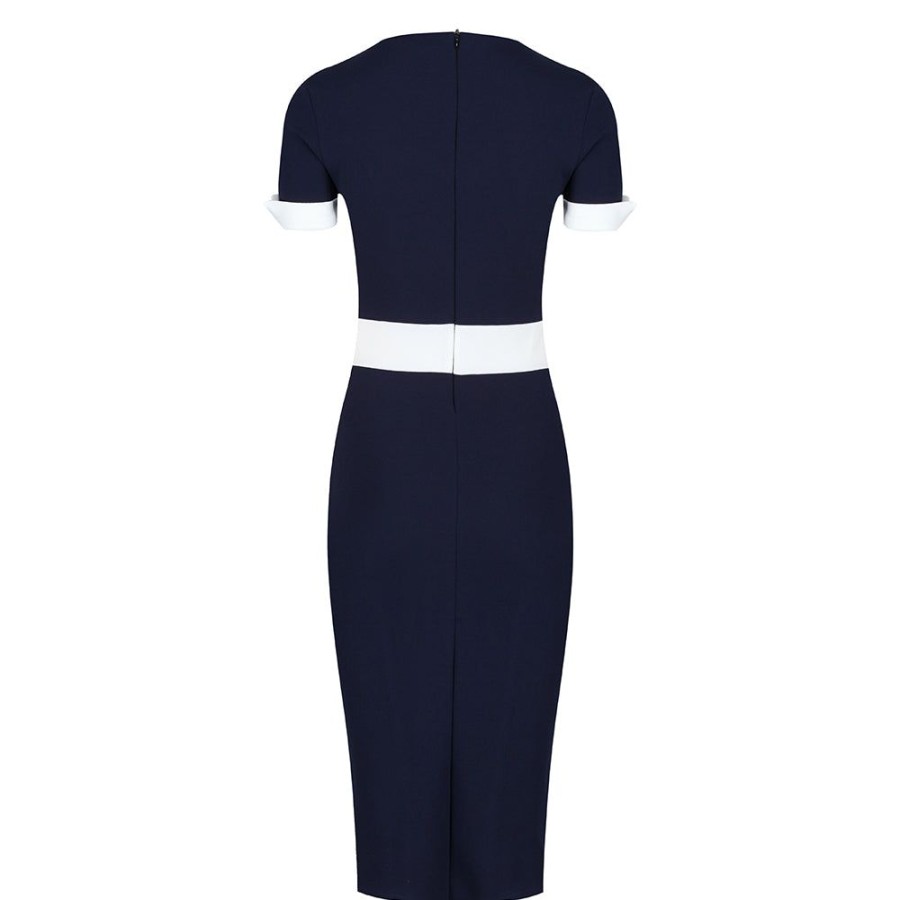 Pretty Kitty Fashion Navy And Cream Luxury Classic Nautical Pencil Dress | Wiggle Dresses