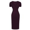 Pretty Kitty Fashion Aubergine Short Sleeve Deep V Neck Bodycon Midi Dress | Wiggle Dresses