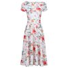 Pretty Kitty Fashion Floral, Bird & Butterfly Print Cap Sleeve 50S Audrey Swing Dress | Floral Dresses