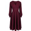 Pretty Kitty Fashion Red Long Sleeve A Line Vintage Crossover Tea Swing Dress | Tea Dresses