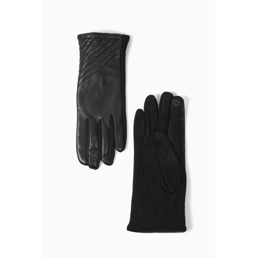 MSH Black Faux Leather Gloves With Diagonal Stitching Detail | Scarves & Gloves