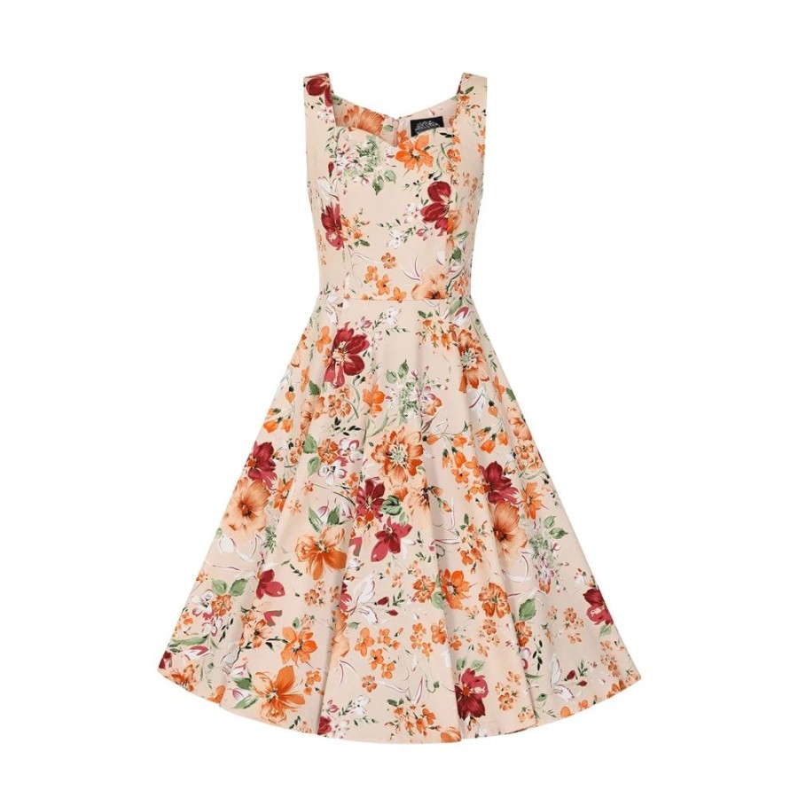 Hearts and Roses Warm Orange Sleeveless Floral Swing Tea | Tea Dresses