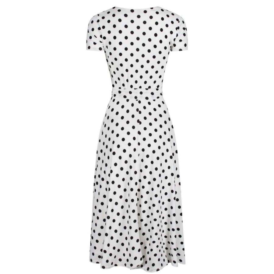 Pretty Kitty Fashion Black Polka Dot Cap Sleeve Fit And Flare Midi Dress | 50S Swing Dresses